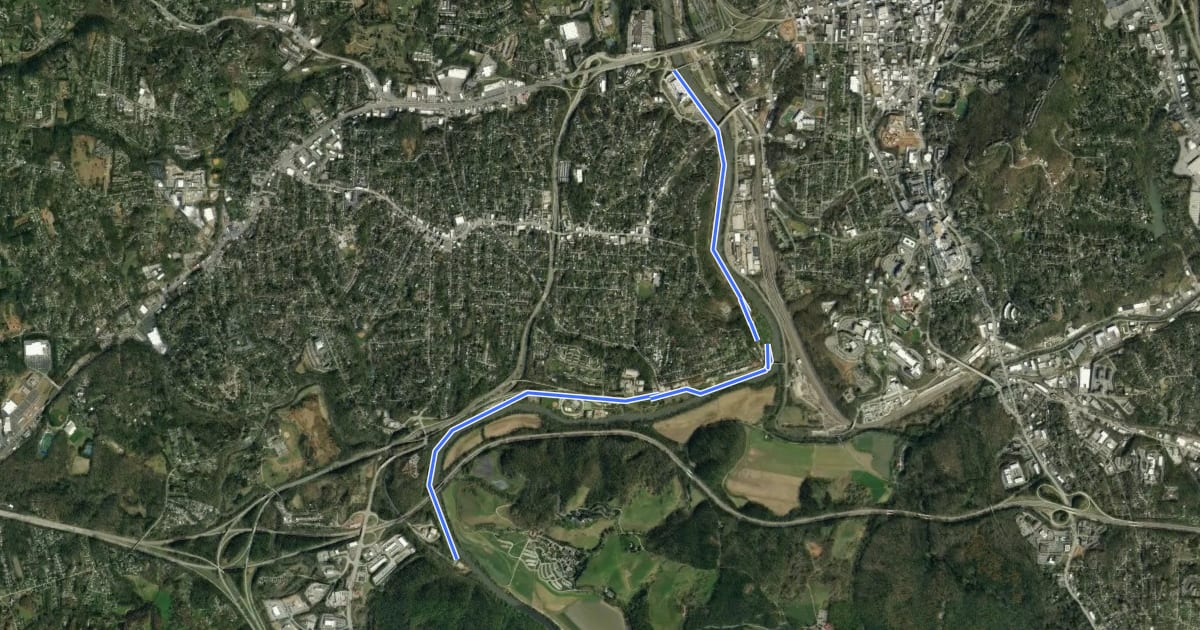 Маршрут French Broad River Greenway West на спутниковом снимке
