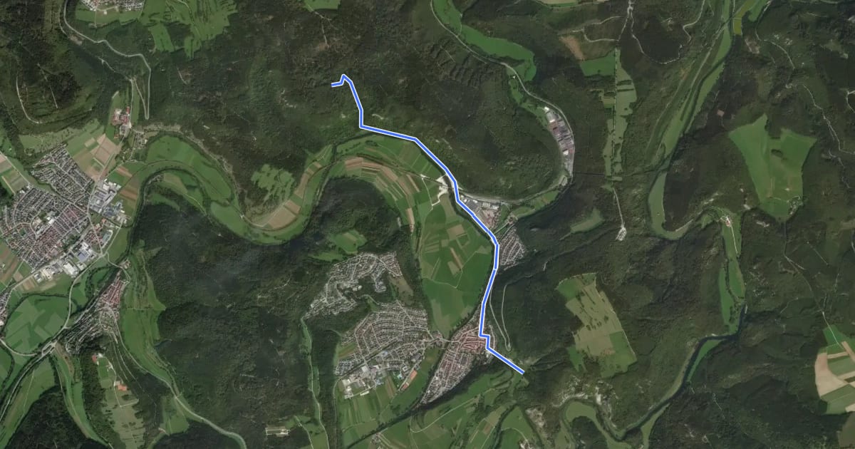 Маршрут Fridingen Kirchberg - Kolbinger Höhle на спутниковом снимке