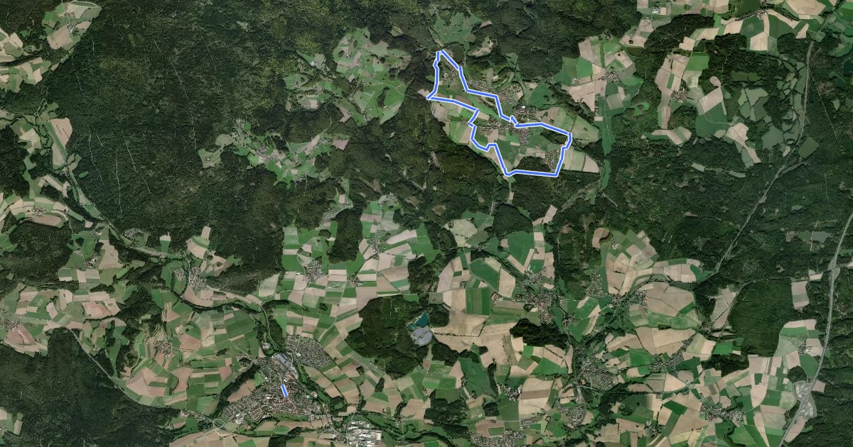 Маршрут Friedenfels Rundwanderweg orange на спутниковом снимке
