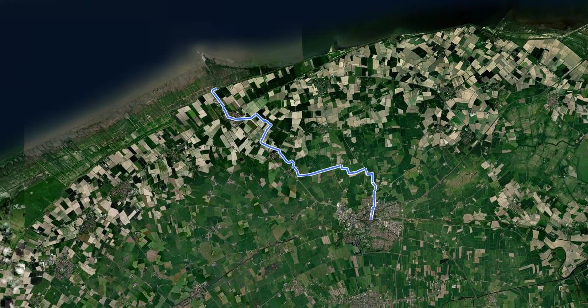 Маршрут Friese Woudenpad - 10 - Variant Holwerd-Dokkum на спутниковом снимке