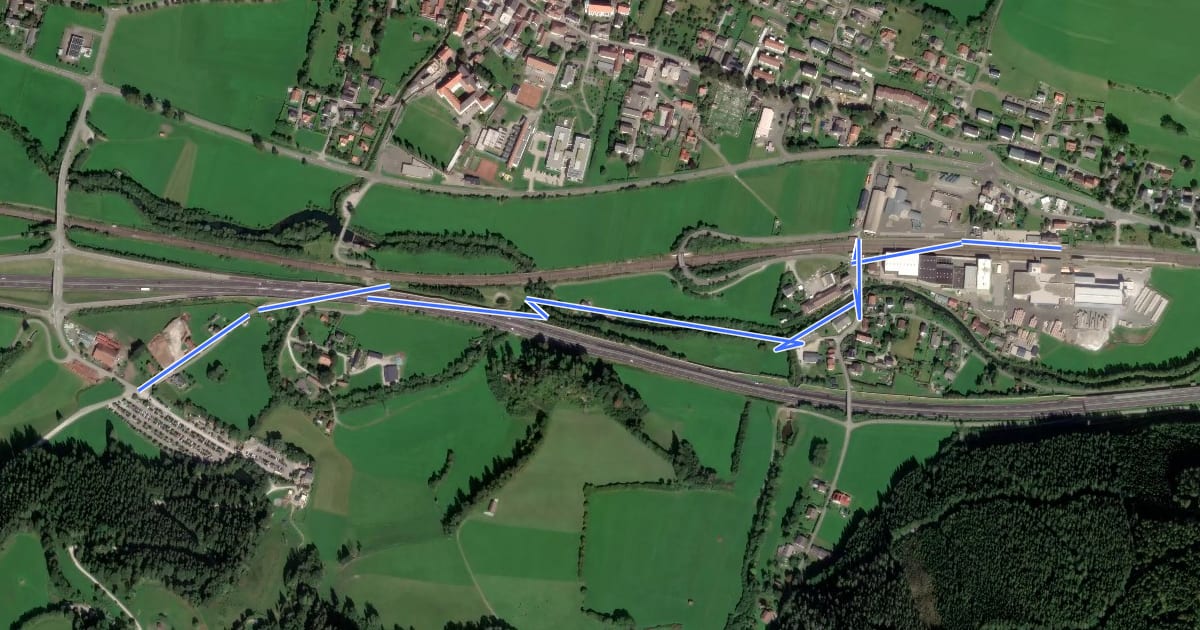 Маршрут Fußweg Bahnhof Mautern - Wilder Berg на спутниковом снимке
