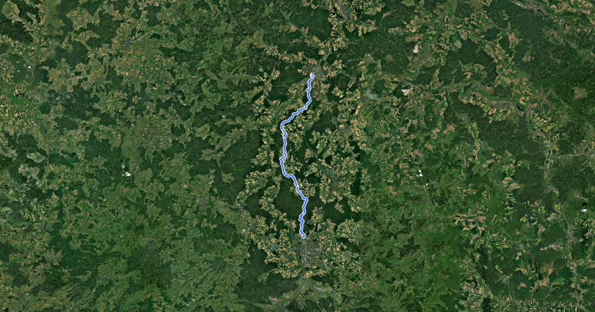 Маршрут Fuldahöhenweg (Teilstück Wasserkuppe - Bad Hersfeld) на спутниковом снимке