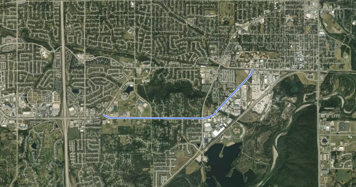 Маршрут Fuller Road Bicycle Lanes на спутниковом снимке