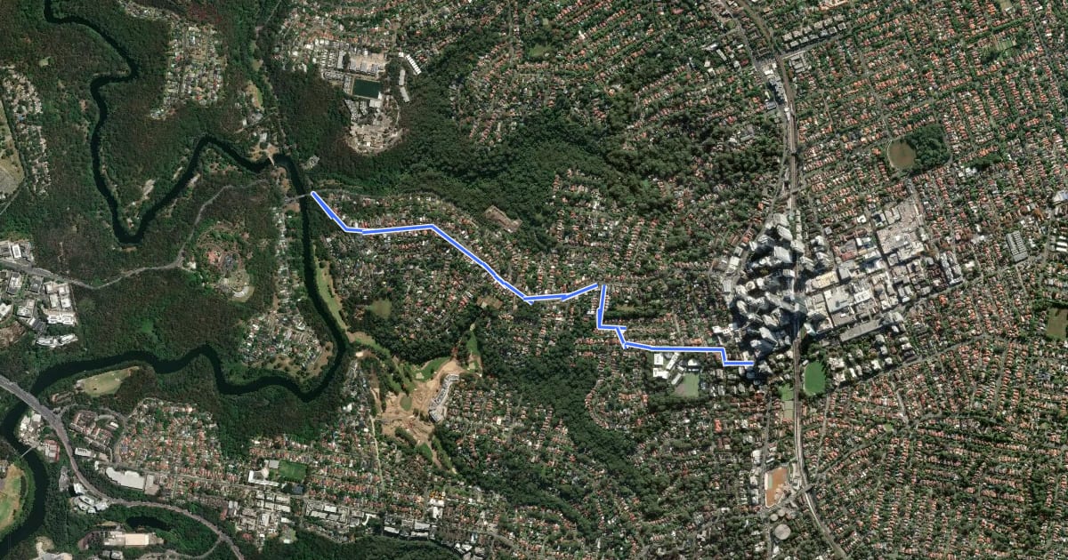 Маршрут Fullers Bridge Chatswood на спутниковом снимке