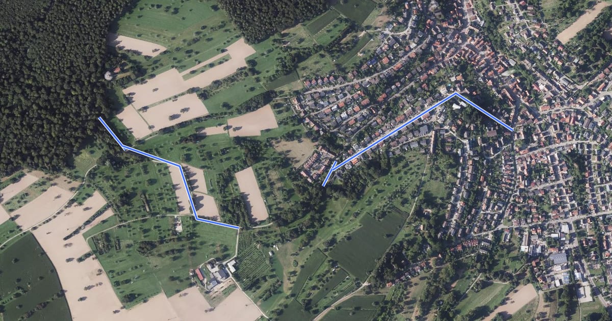 Маршрут Funkturm Wettersbach - Grünwettersbach Horfstraße на спутниковом снимке