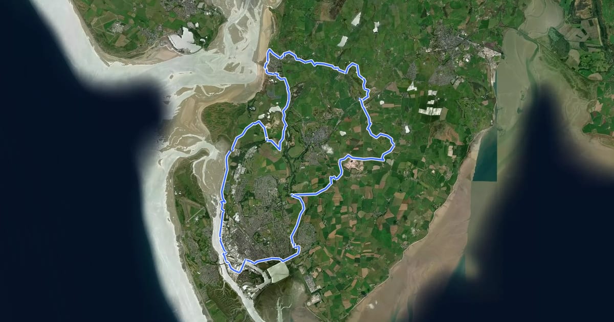 Маршрут Furness Haematite Trail на спутниковом снимке
