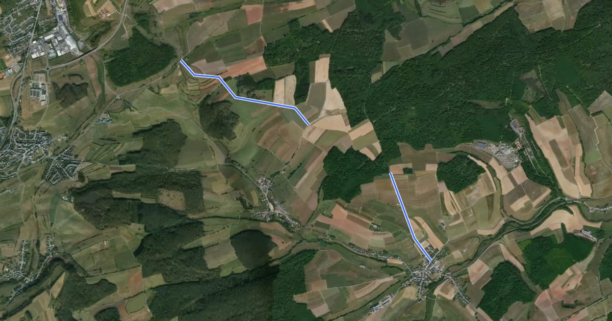 Маршрут future piste cyclable Junglinster-Olingen на спутниковом снимке