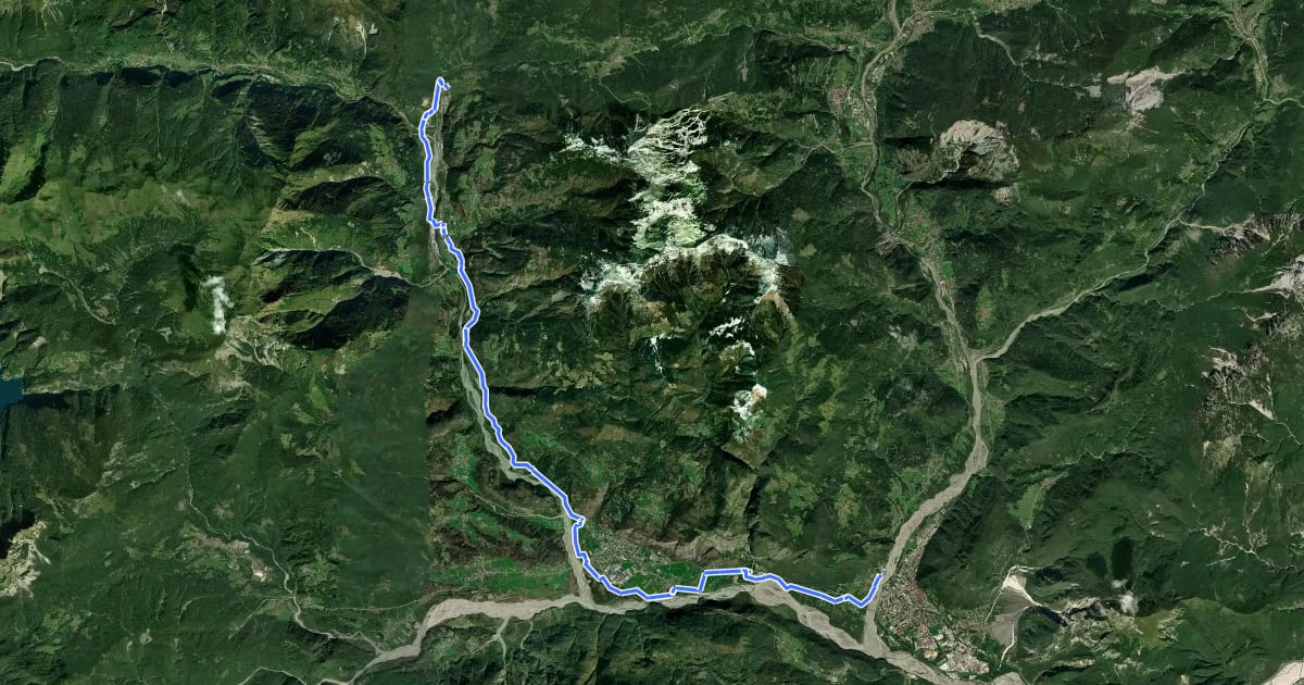 Маршрут FVG 8/a - Ciclovia della Montagna Carnica Diramazione Comeglians на спутниковом снимке