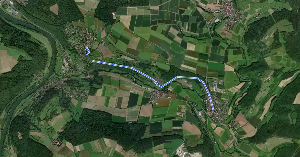 Маршрут Gössenheim, blaues Ab auf Gelb на спутниковом снимке