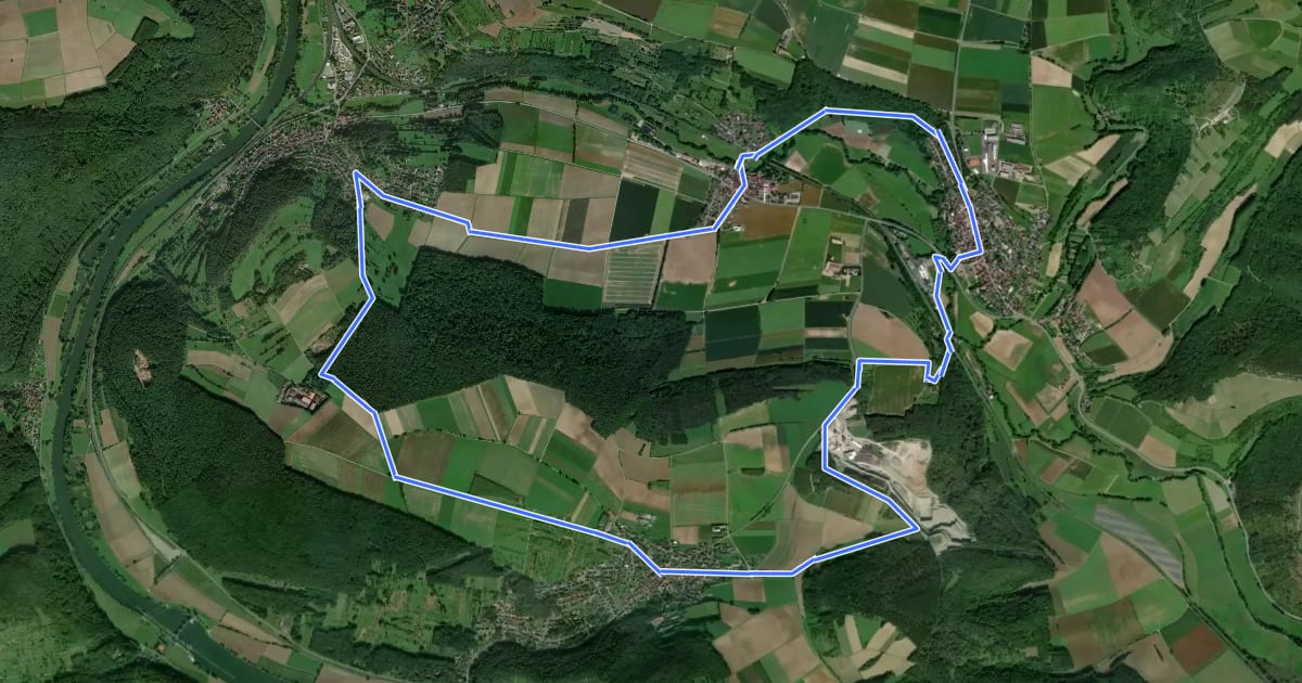 Маршрут Gössenheim, blaues B auf Gelb на спутниковом снимке
