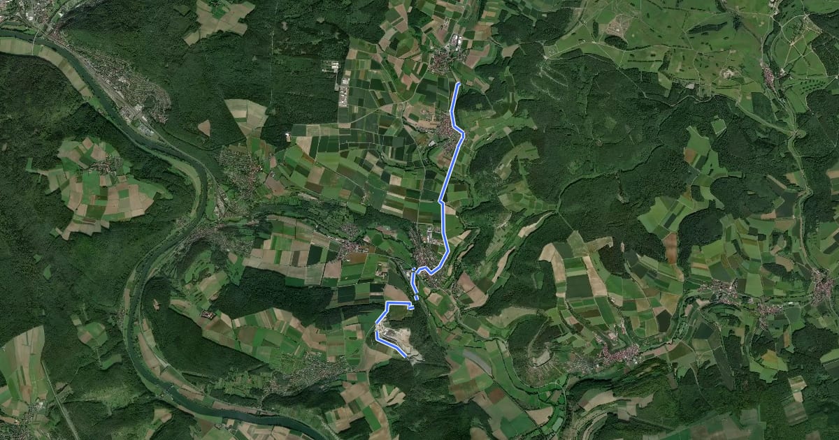 Маршрут Gössenheim, blaues Db auf Gelb на спутниковом снимке