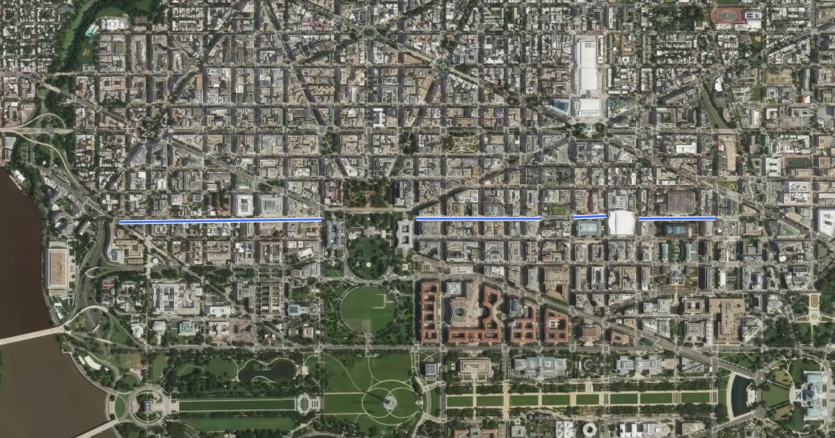Маршрут G Street Northwest на спутниковом снимке