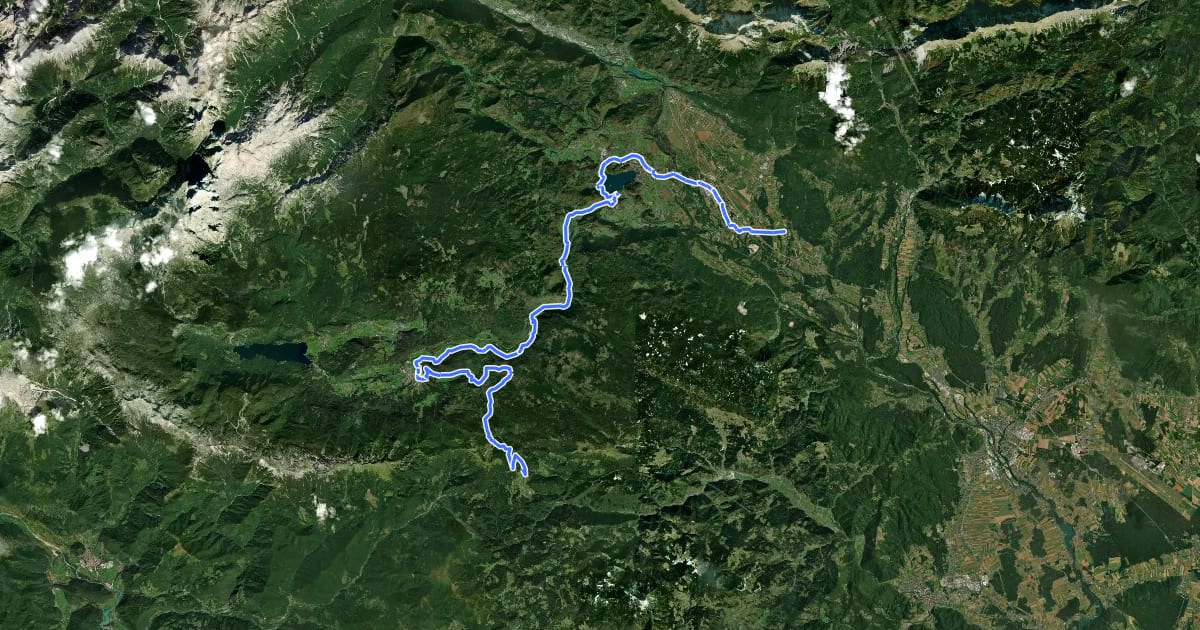 Маршрут G2 (Lesce-Bled-Bohinjska Bistrica-Podbrdo-Most na Soči) на спутниковом снимке