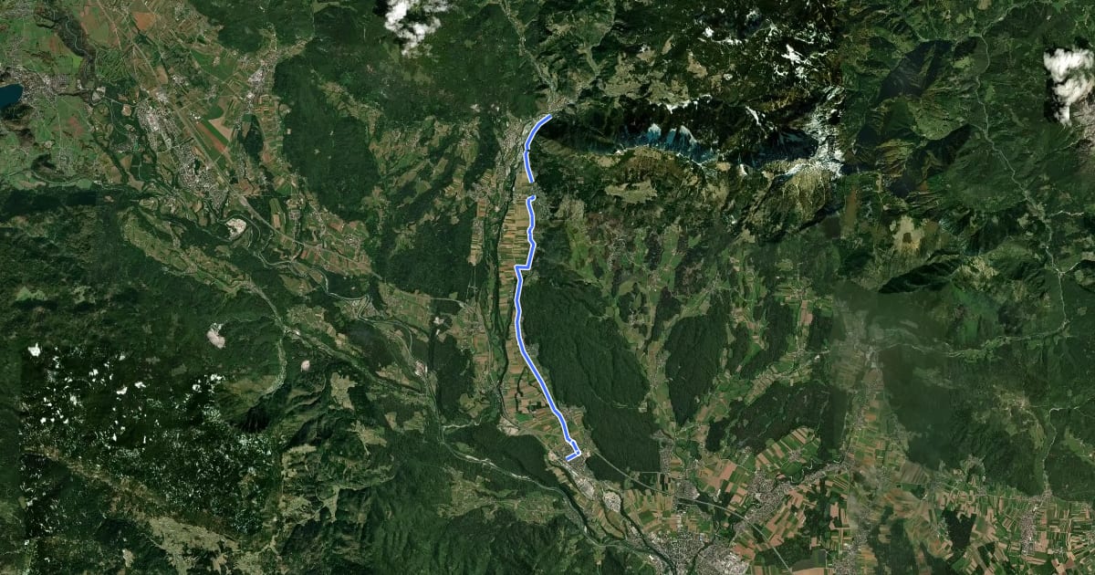 Маршрут G6 (Kranj-Tržič-Ljubelj) на спутниковом снимке