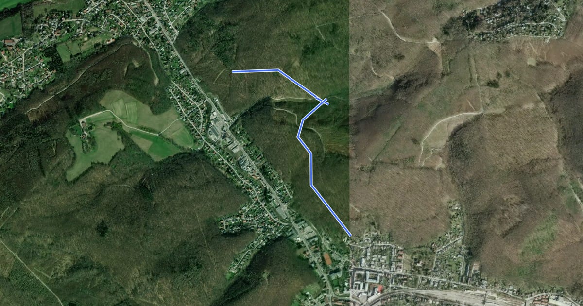 Маршрут Gablitz/Hang - Purkersdorf/Hang на спутниковом снимке