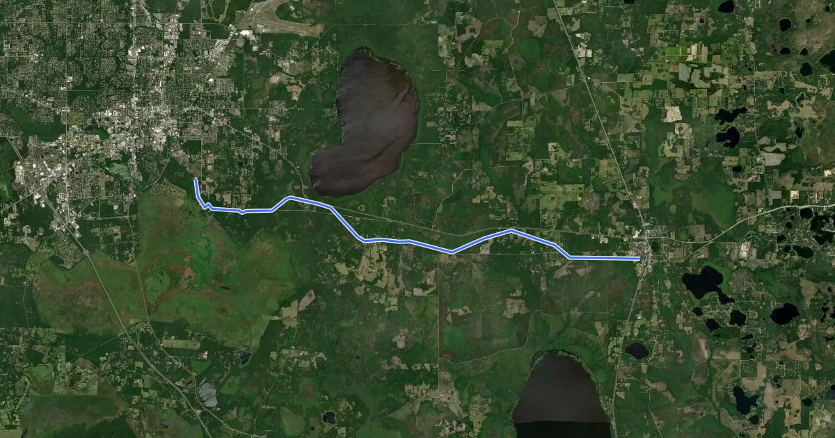Маршрут Gainesville-Hawthorne State Trail на спутниковом снимке
