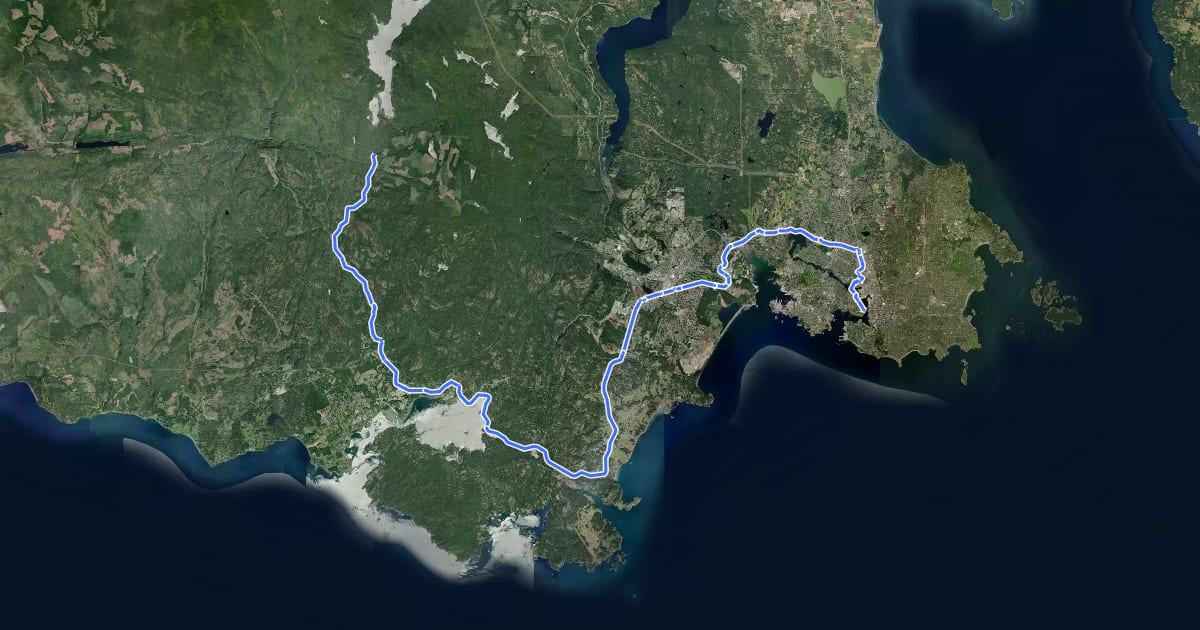 Маршрут Galloping Goose Regional Trail на спутниковом снимке