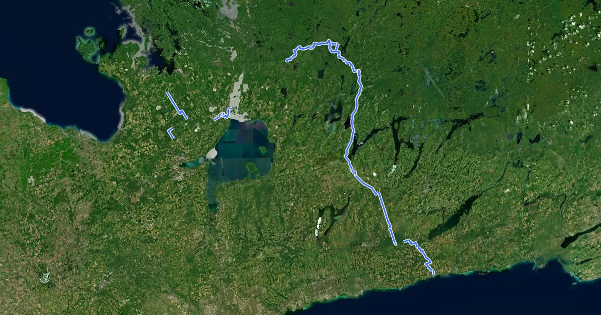 Маршрут Ganaraska Trail на спутниковом снимке