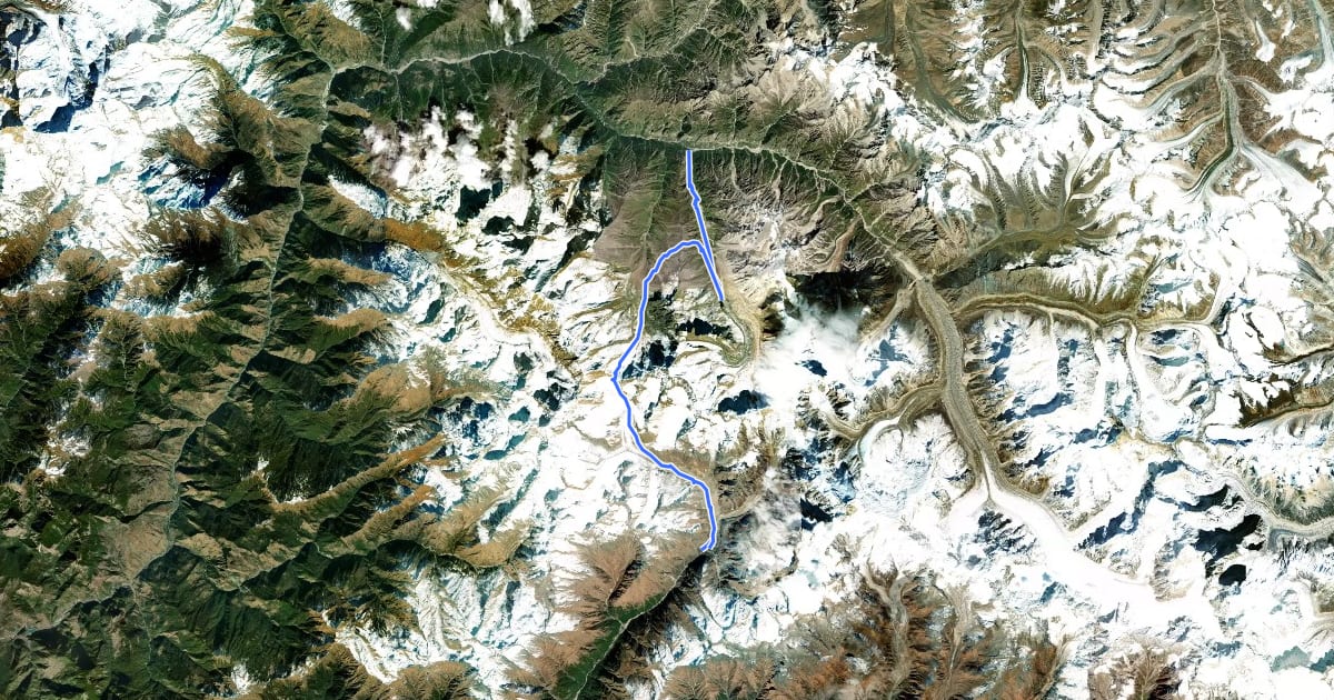 Маршрут Gangotri to Khatling на спутниковом снимке