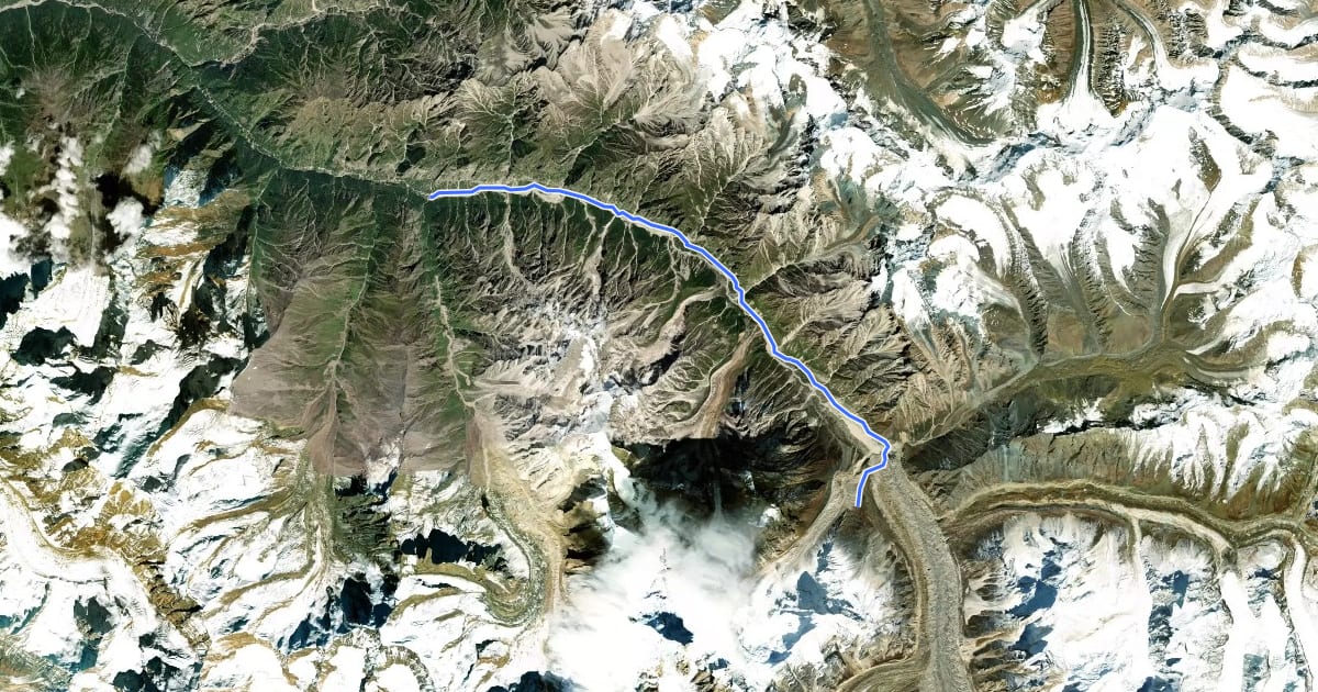 Маршрут Gangotri to Tapovan на спутниковом снимке