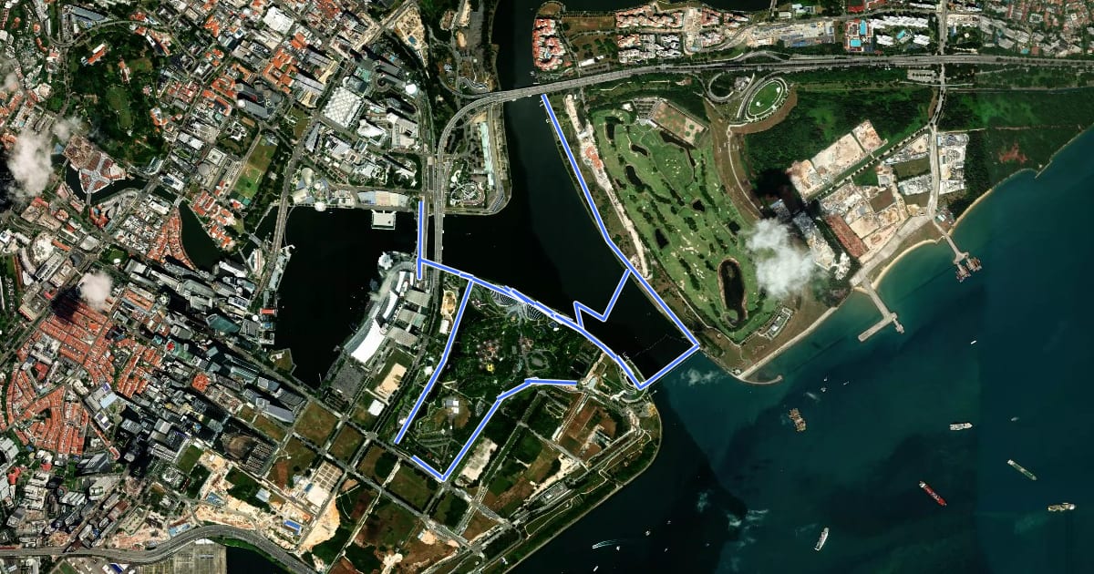 Маршрут Gardens by the Bay на спутниковом снимке