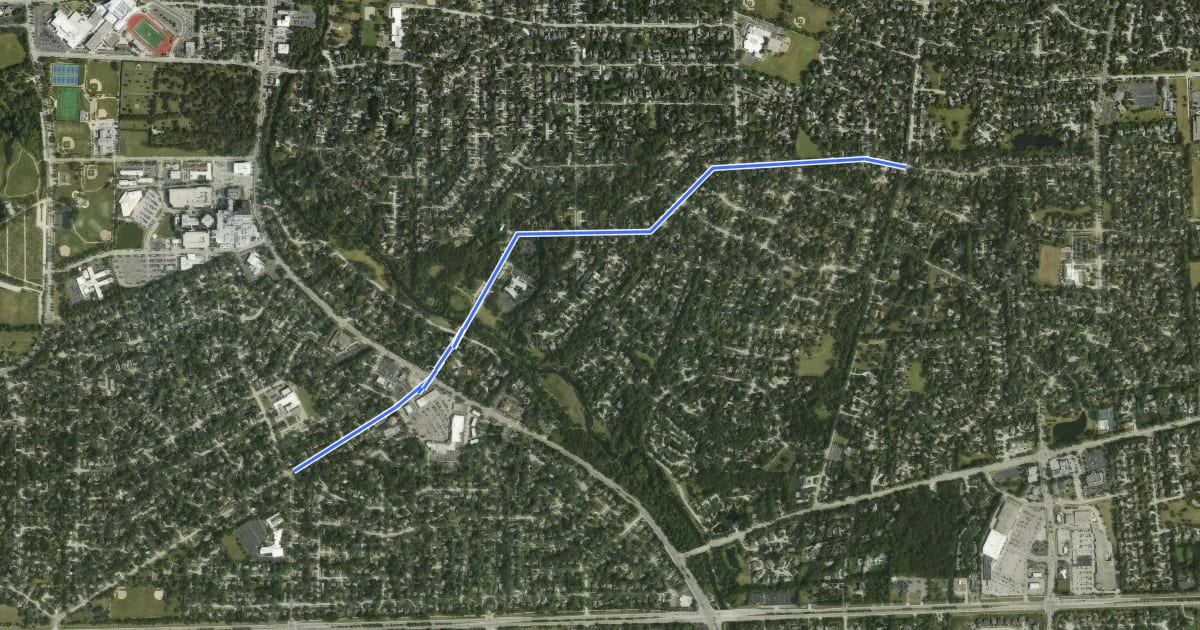 Маршрут Gartner Road to Dupage River Trail на спутниковом снимке