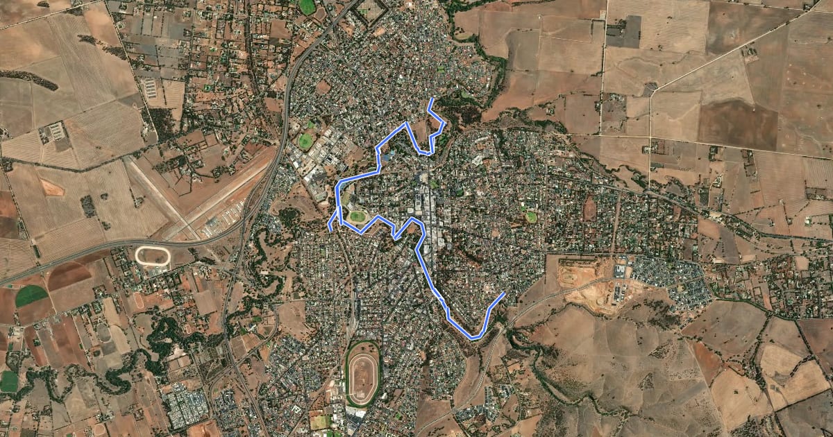 Маршрут Gawler Rivers Tapa Pariara Path на спутниковом снимке