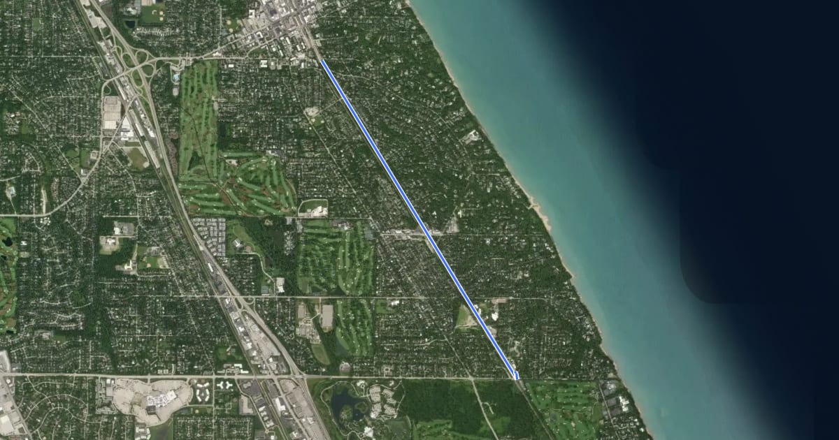 Маршрут GB - Green Bay Trail - Lake County на спутниковом снимке