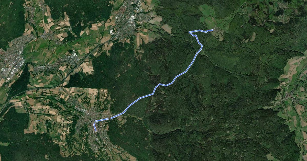 Маршрут Gebietswanderweg: Bad Orb => Alsberg на спутниковом снимке