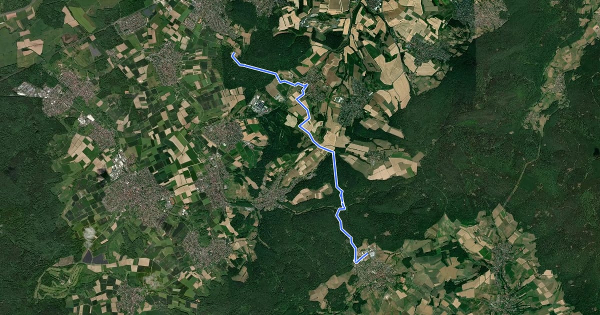Маршрут Gebietswanderweg: Meerholz => Geiselbach на спутниковом снимке