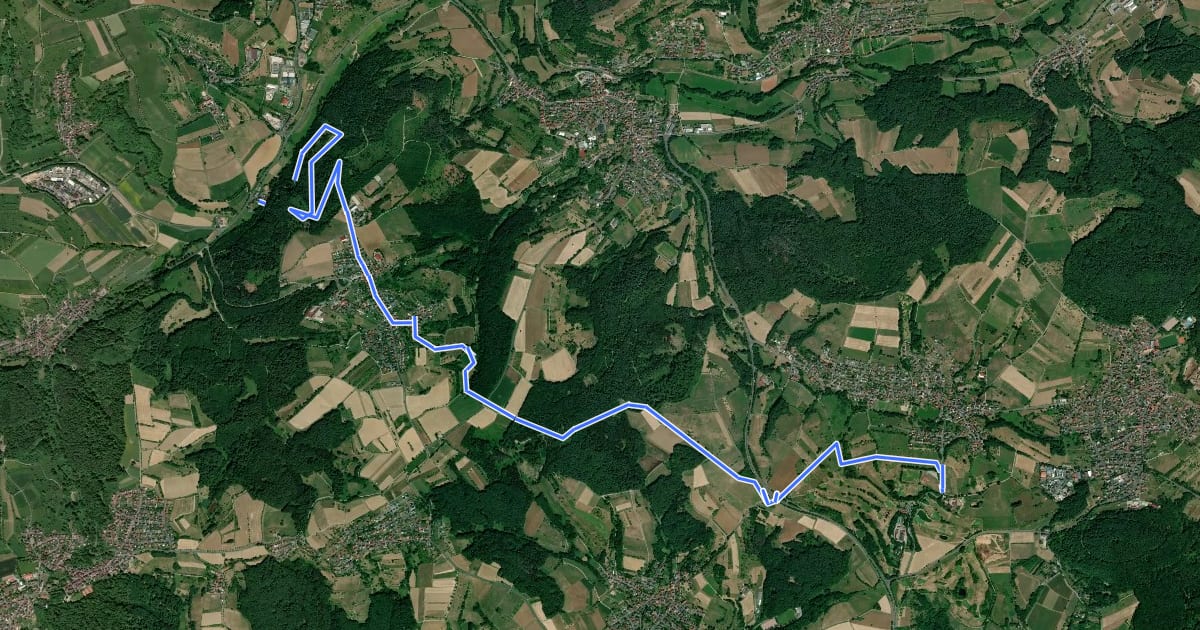 Маршрут Gebietswanderweg Roter Schrägbalken: Heimbacher Mühle - Feldkahl на спутниковом снимке