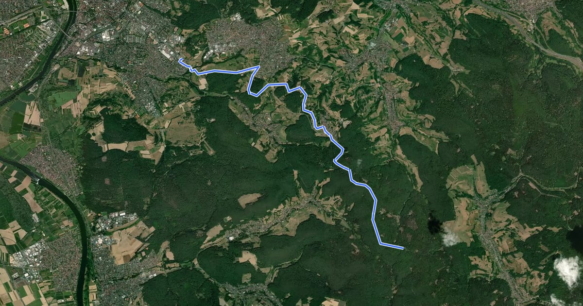 Маршрут Gebietswanderweg Roter Schrägstrich Aschaffenburg - Hohe Wart на спутниковом снимке