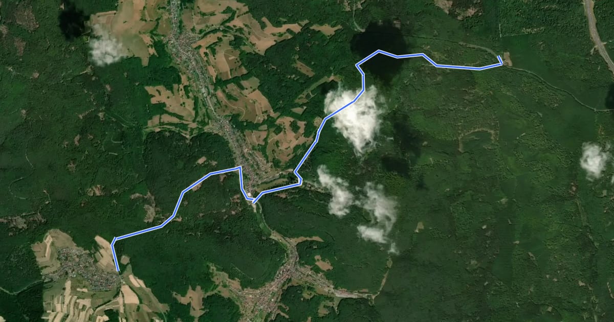 Маршрут Gebietswanderweg Roter Schrägstrich: Volkersbrunn => Echterspfahl на спутниковом снимке