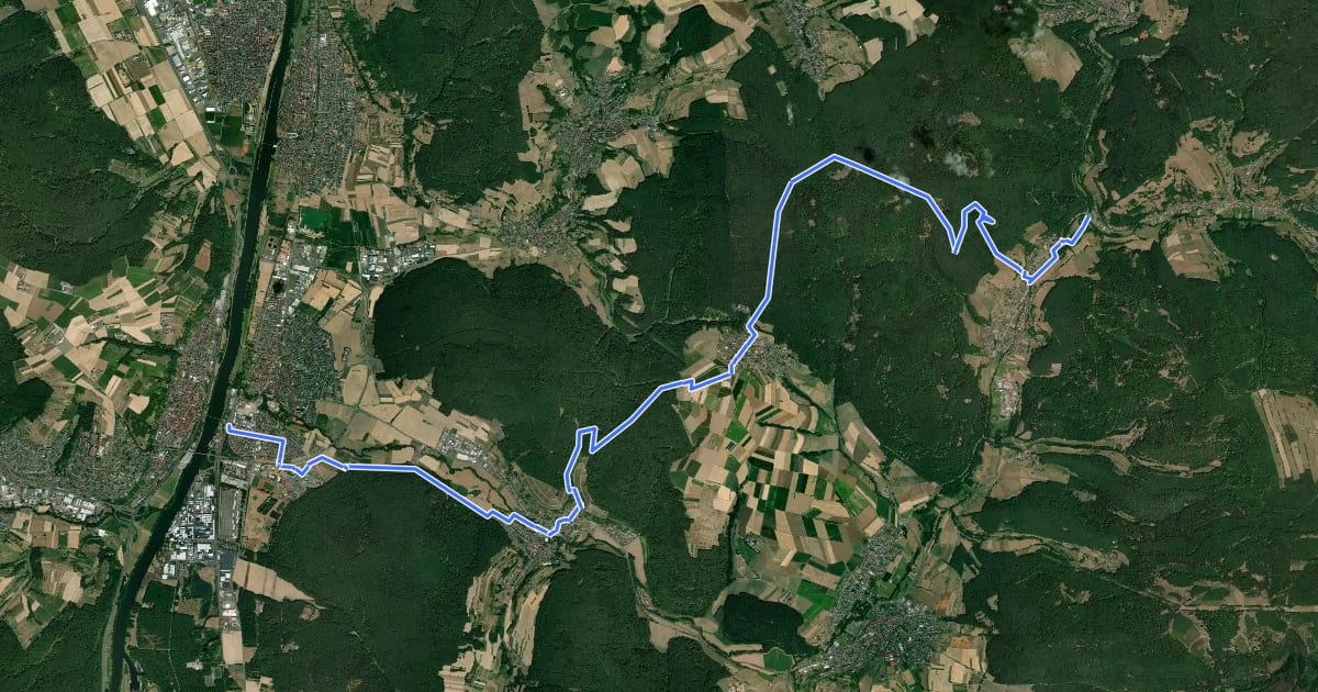 Маршрут Gebietswanderweg Rotes X, Elsenfeld Bhf. - Hobbach Neuhammer на спутниковом снимке