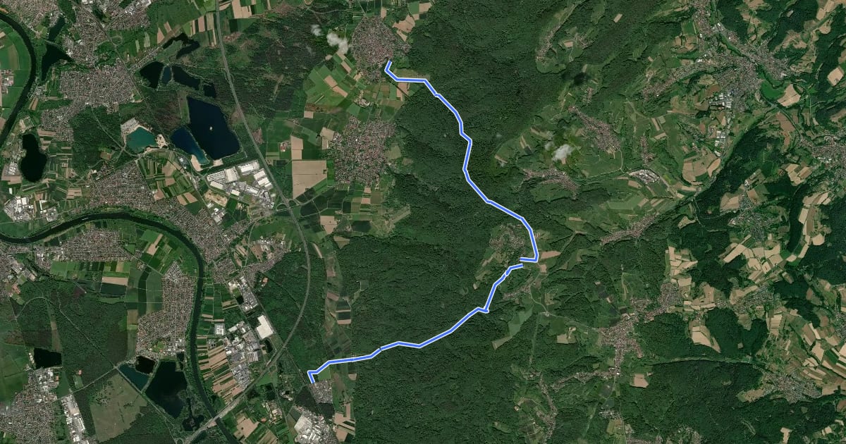 Маршрут Gebietswanderweg Rotes X: Kleinostheim(Wallstadt) - Rückersbach - Wasserlos на спутниковом снимке