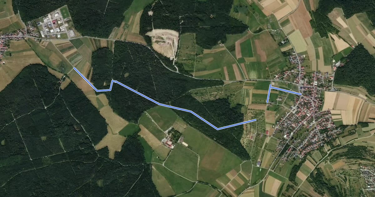 Маршрут gelbe Raute Bruchhütte - Möttlingen на спутниковом снимке