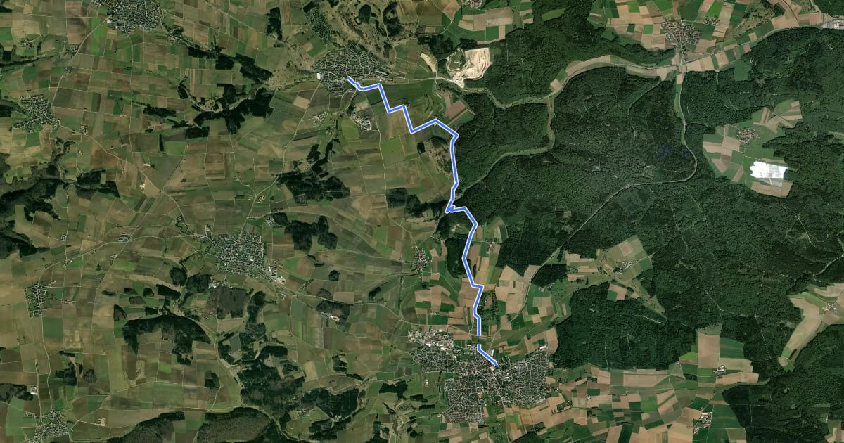 Маршрут gelbe Raute Söhnstetten - Gerstetten на спутниковом снимке