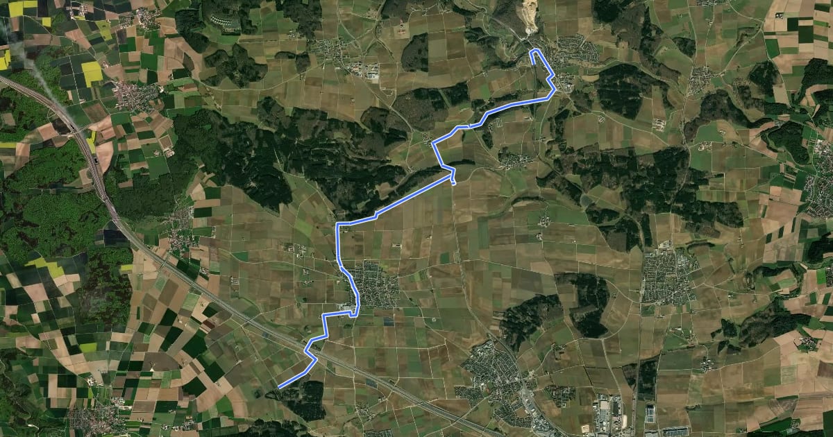 Маршрут gelbe Raute Tomerdingen - Westerstetten на спутниковом снимке