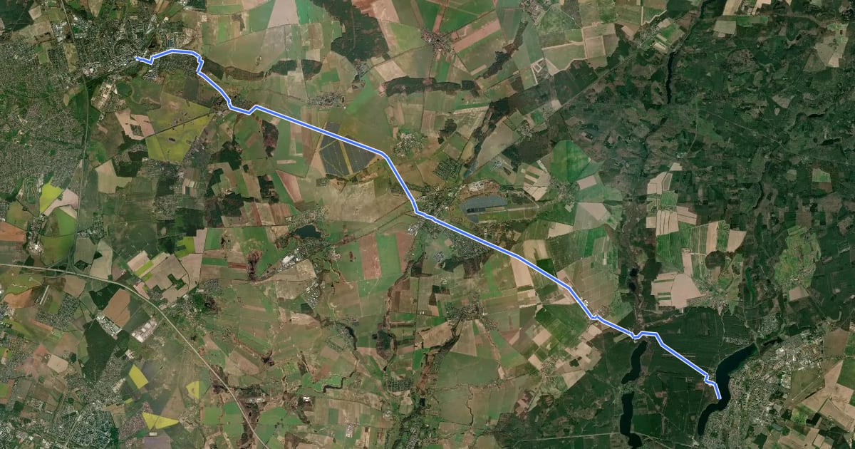 Маршрут Gelber Balken Bernau Bhf. - Werneuchen - Strausberg на спутниковом снимке