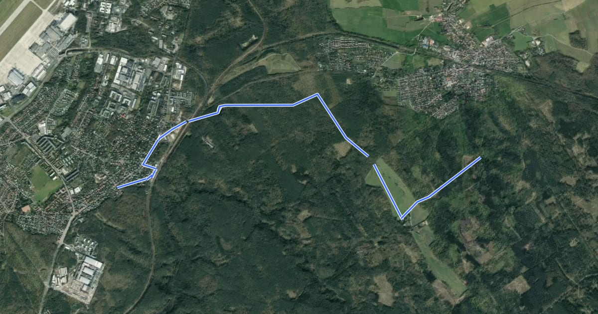 Маршрут Gelber Strich "Dresden - Radeberg - Ullersdorf" на спутниковом снимке