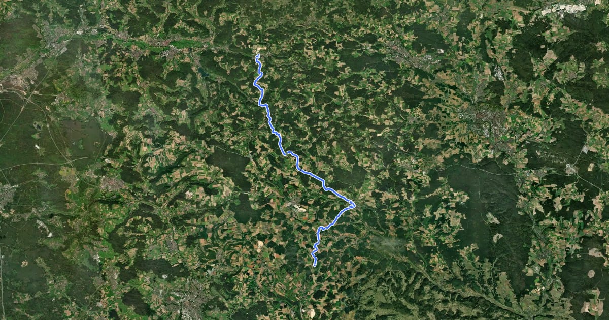 Маршрут Gelbkreuz (Erzweg Birgland Schlaufe) на спутниковом снимке