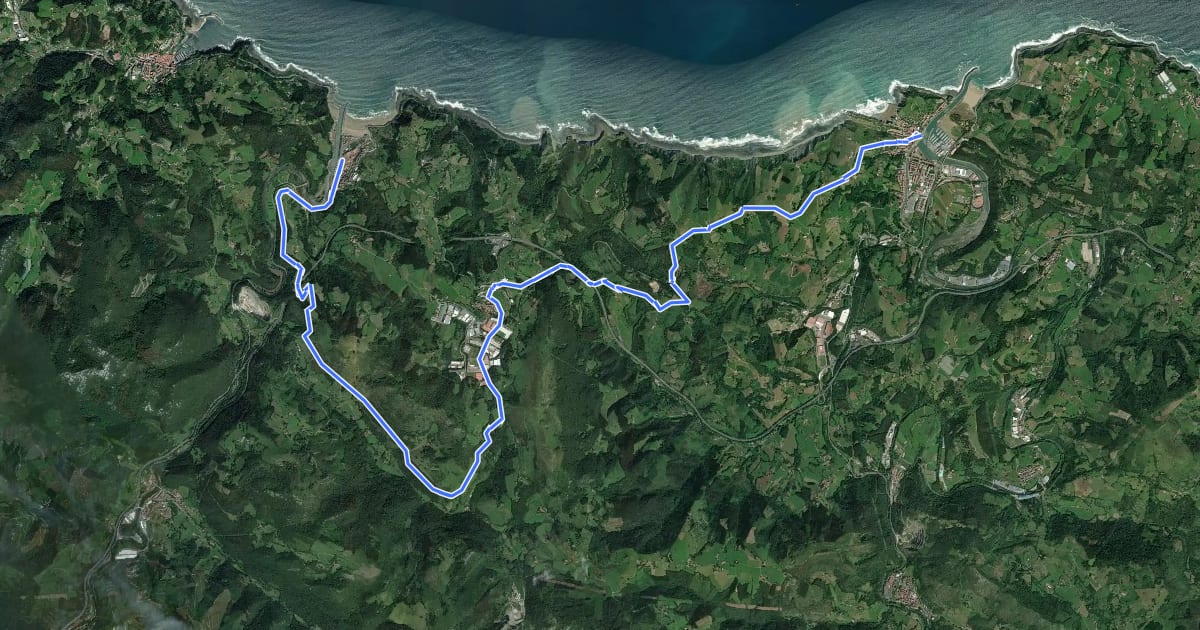 Маршрут Geoparkeko Bira - Deba-Zumaia на спутниковом снимке