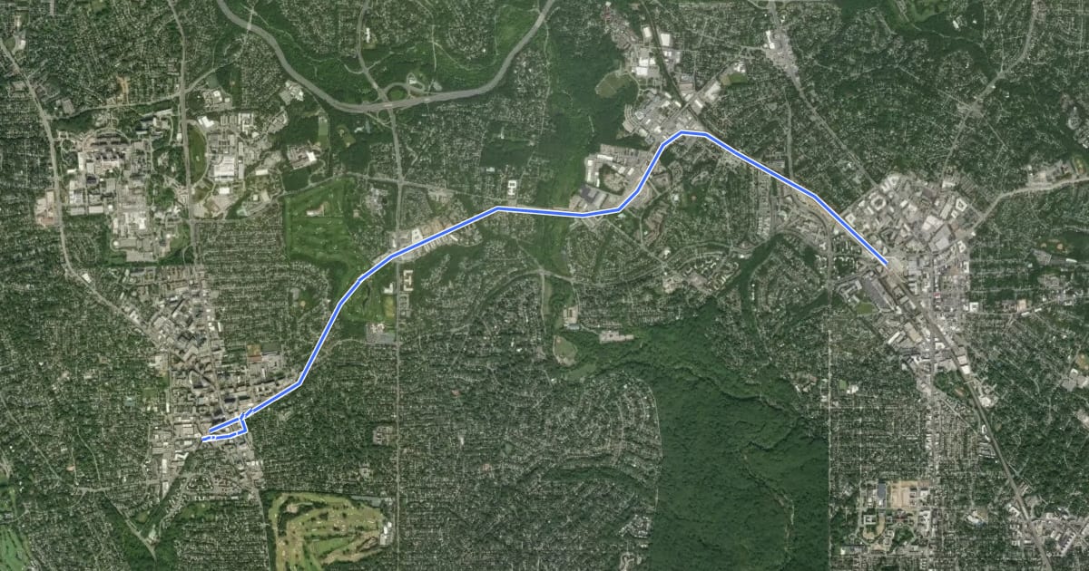 Маршрут Georgetown Branch Trail на спутниковом снимке