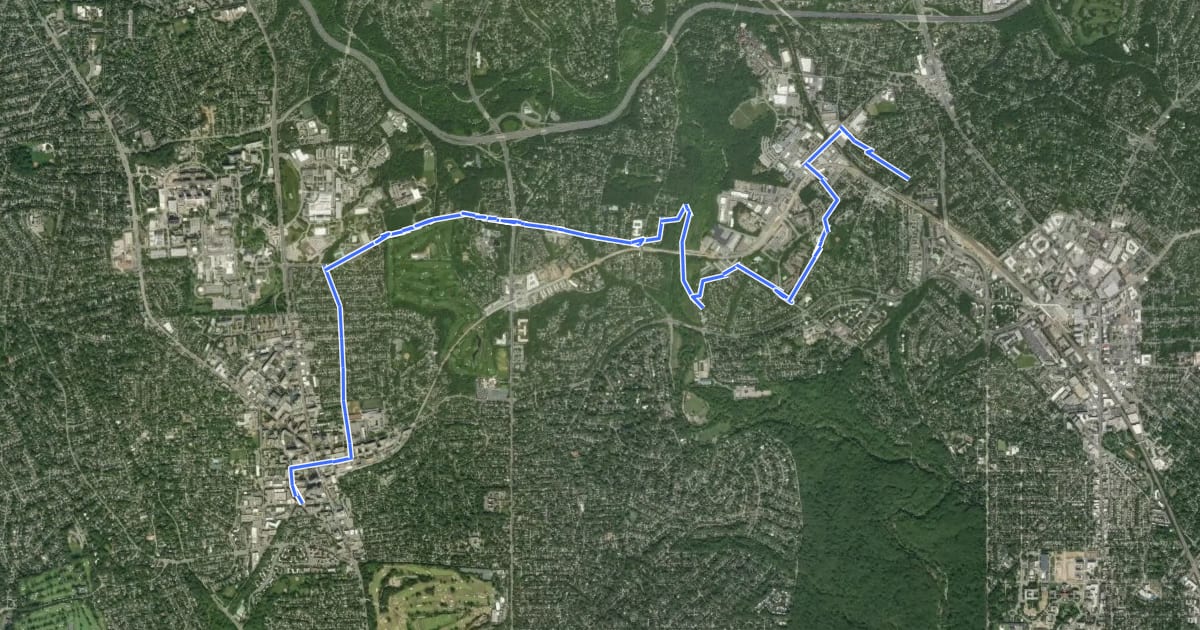 Маршрут Georgetown Branch Trail Detour на спутниковом снимке