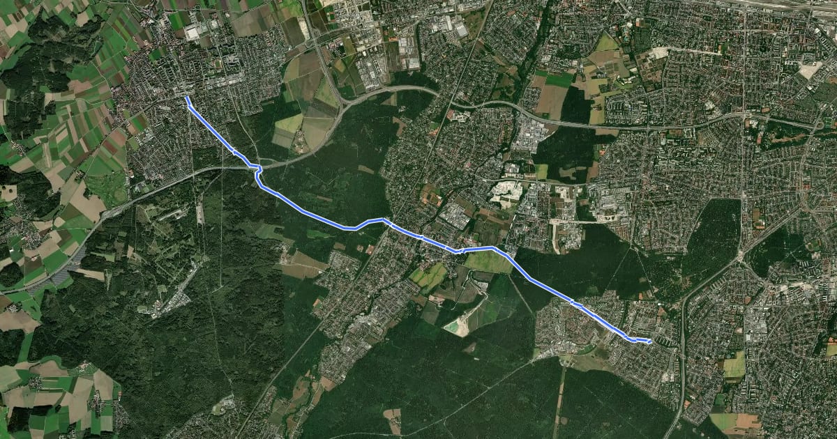 Маршрут Germering (S) - Fürstenried-West (U) на спутниковом снимке