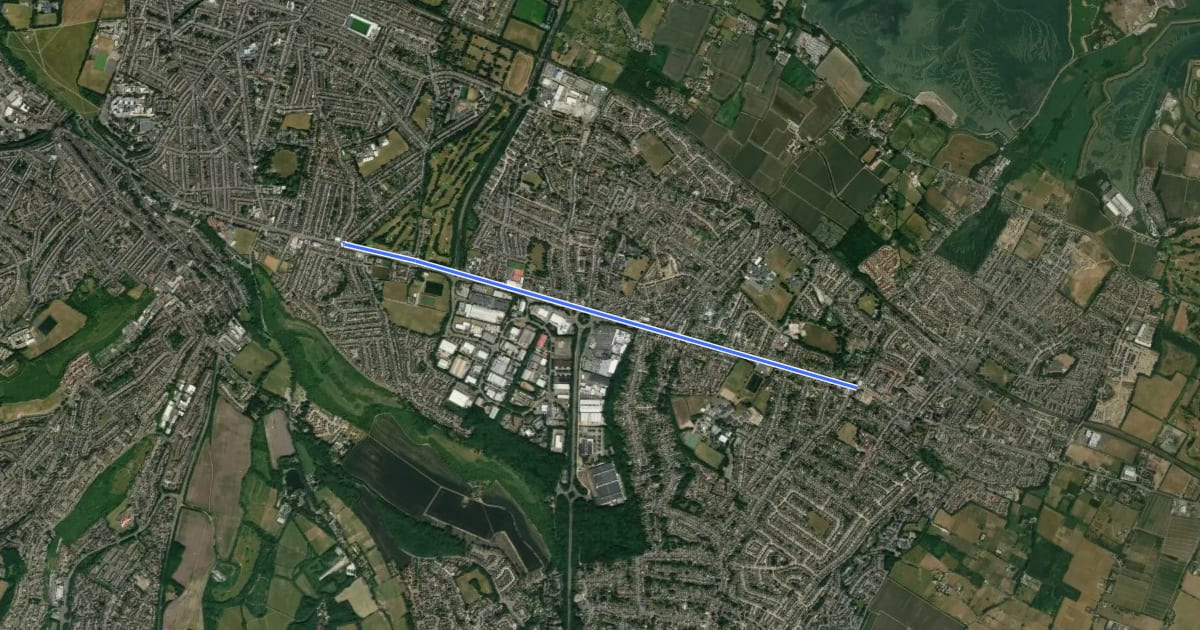 Маршрут Gillingham<>Rainham Cycle Path на спутниковом снимке