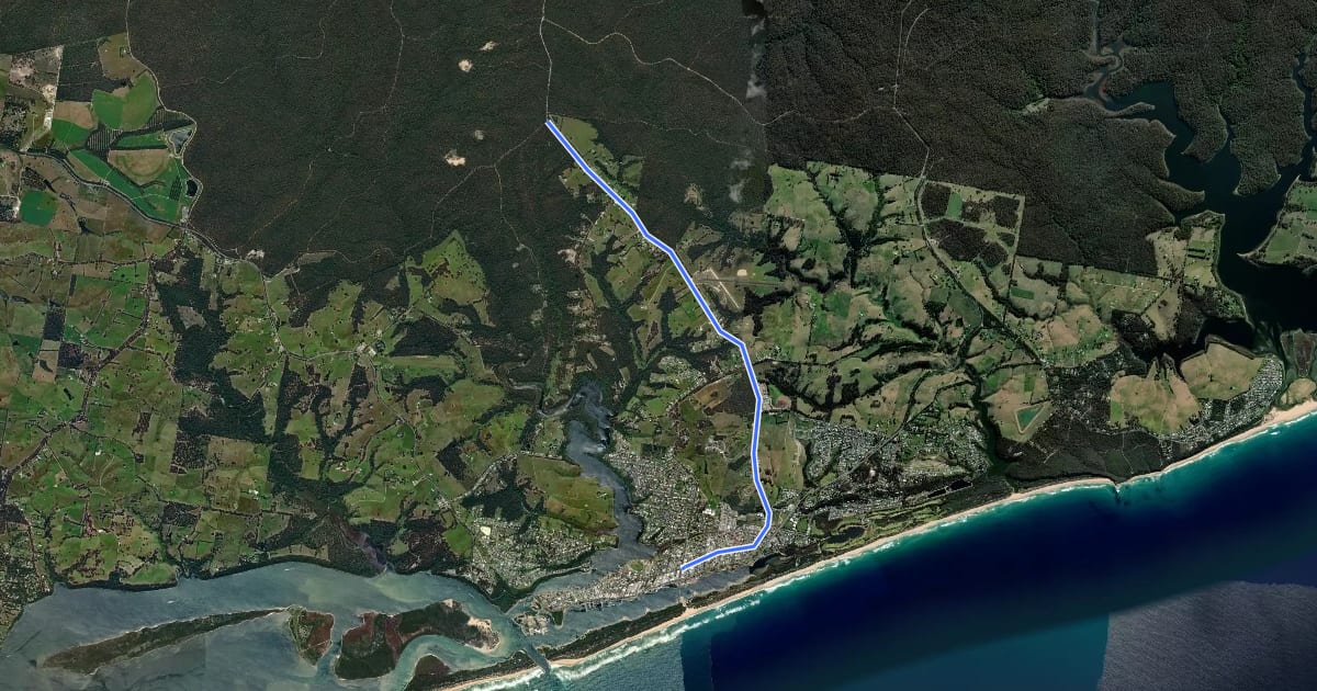 Маршрут Gippsland Lakes Discovery Trail (on-road) на спутниковом снимке