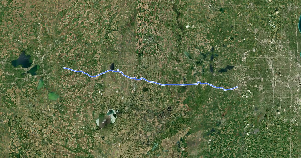 Маршрут Glacial Drumlin State Trail на спутниковом снимке