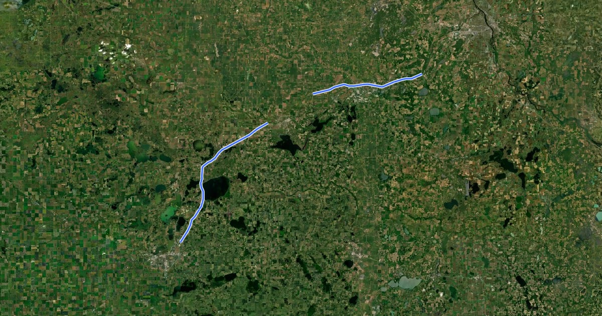 Маршрут Glacial Lakes State Trail на спутниковом снимке