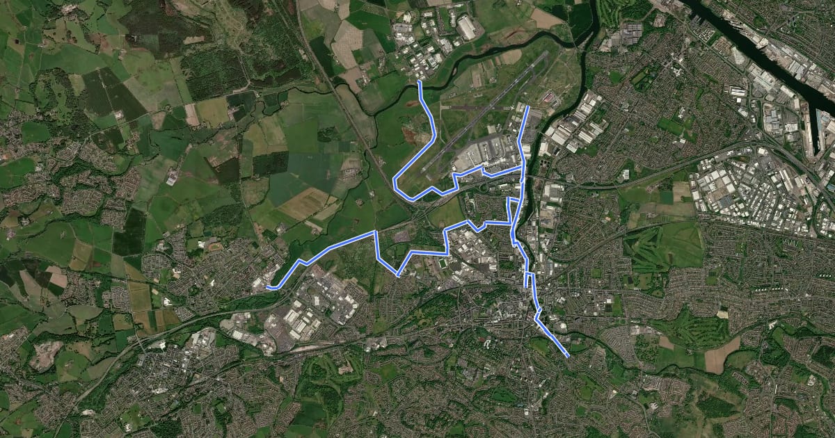 Маршрут Glasgow Airport Cycle Routes на спутниковом снимке